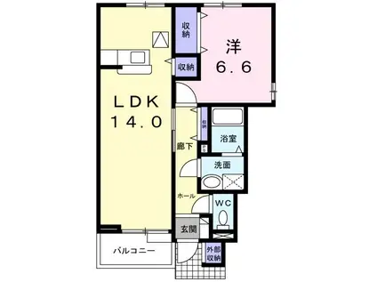 エストシャトーB(1LDK/1階)の間取り写真