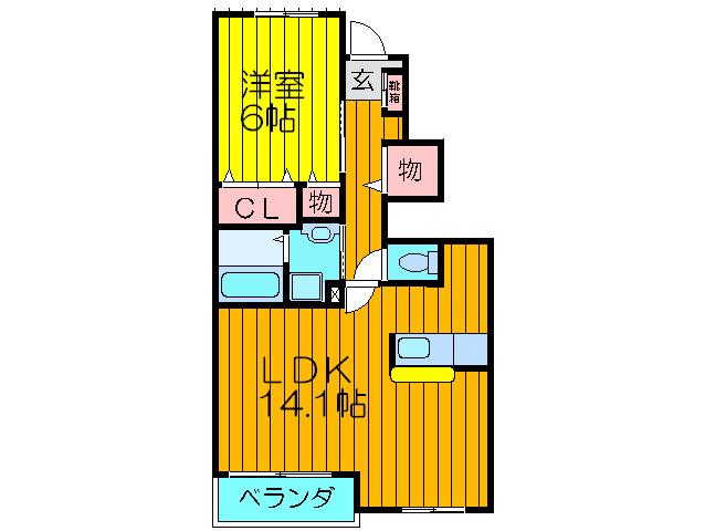 ミ・カーサ螢が丘(1LDK/1階)の間取り写真