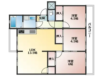 キャッスル大内通(3LDK/2階)の間取り写真