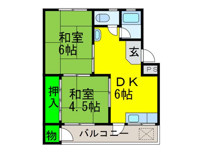 綾園ハイツ(2DK/2階)の間取り写真