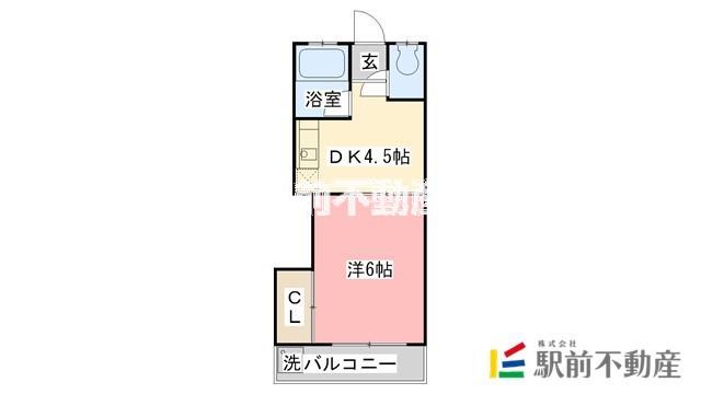 ハイツ香月(1DK/2階)の間取り写真