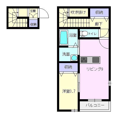 ドルチェ・ヴィータ東与賀B(1LDK/2階)の間取り写真