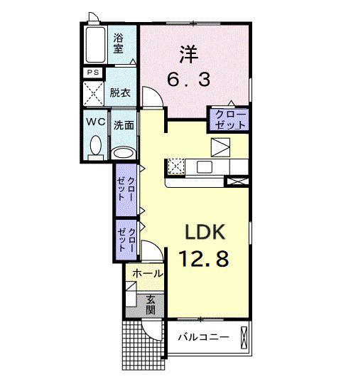 クレメントヒルA棟(1LDK/1階)の間取り写真