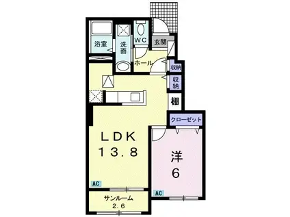 グランツオーベル木之本II(1LDK/1階)の間取り写真