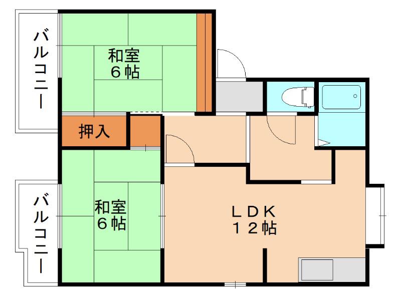 花鶴ハイム(2LDK/1階)の間取り写真
