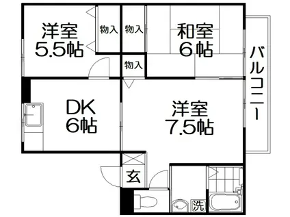 楠葉丘ハイツ(3DK/2階)の間取り写真