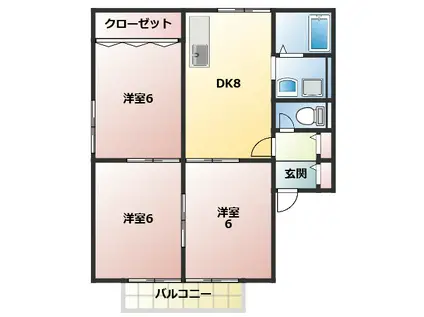 ハイツ花菱II(3DK/1階)の間取り写真