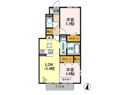 グランデⅡ(2LDK/1階)の間取り写真