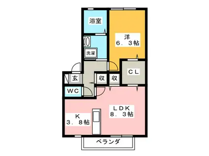 ハーモネストC棟(1LDK/1階)の間取り写真