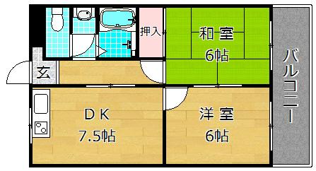 第五金森マンション(2DK/4階)の間取り写真