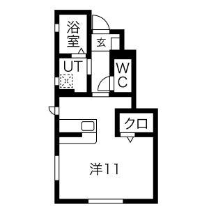ヴァンクールB棟(1K/1階)の間取り写真