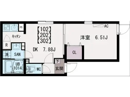 イクシオ竹の塚(1DK/3階)の間取り写真