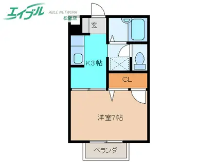 ヴィラクレソン(1K/2階)の間取り写真