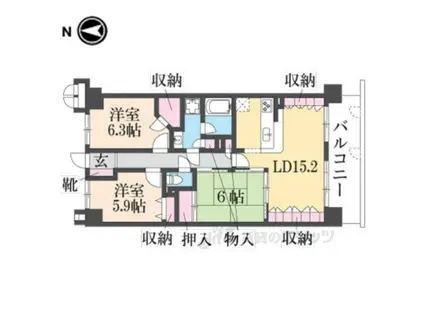 ライオンズマンション京都山科ガーデンシテ(3LDK/6階)の間取り写真