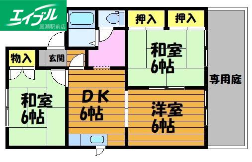 ドミール山田B棟(3DK/1階)の間取り写真