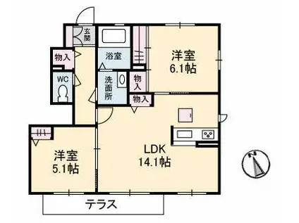 ポートタウン B棟(2LDK/1階)の間取り写真