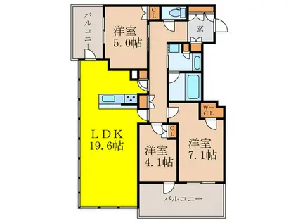 ブリリアタワー箕面船場(3LDK/5階)の間取り写真