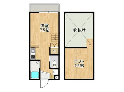 MODERN西山A(ワンルーム/2階)の間取り写真