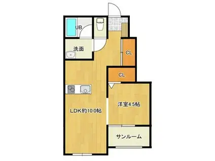 MASH B棟(1LDK/1階)の間取り写真