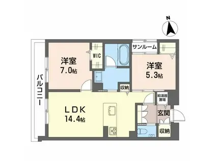 ポルターナII(2LDK/1階)の間取り写真