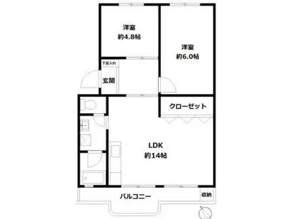 京王清新マンション B号棟(2LDK/3階)の間取り写真