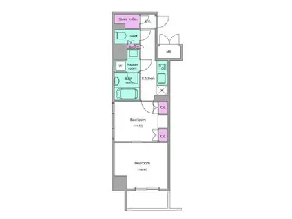 レジディア神田岩本町II(2K/10階)の間取り写真