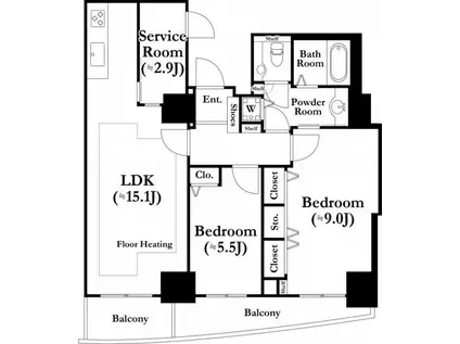 河田町ガーデン1(2SLDK/9階)の間取り写真