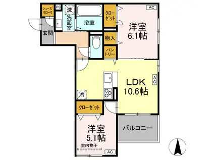 D-ROOM七曲II(2LDK/2階)の間取り写真