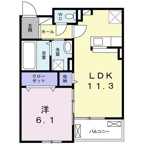 レジデンシアD(1LDK/2階)の間取り写真