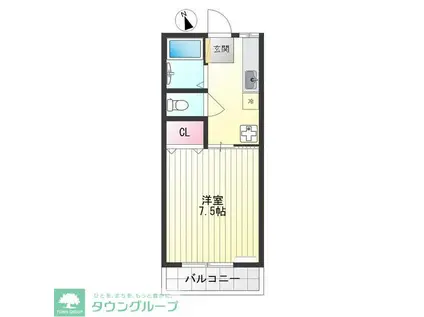 ヤングハイムB棟(1K/2階)の間取り写真