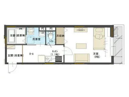 ユアメゾン西賀茂(1K/2階)の間取り写真