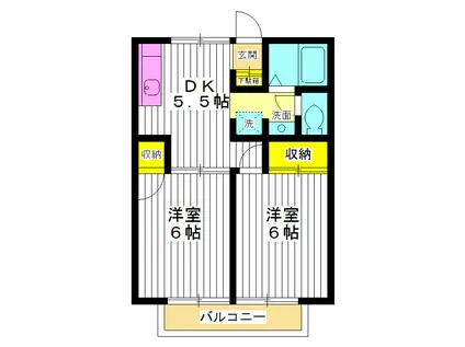 フラット・サンフラワー(2DK/2階)の間取り写真