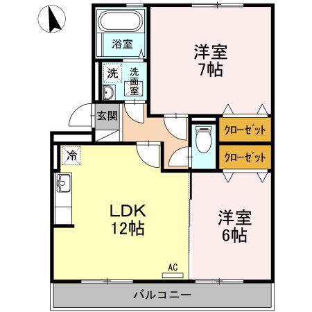 グレイスコートA棟(2LDK/2階)の間取り写真