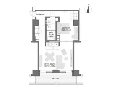 六本木ヒルズレジデンスD棟(1LDK/12階)の間取り写真
