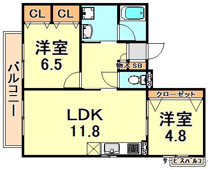 アイテラス甲南(2LDK/2階)の間取り写真