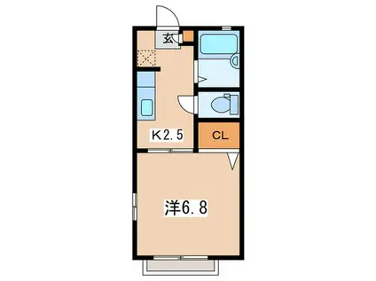 メイゾン・アサA棟(1K/2階)の間取り写真