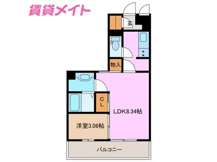 スタブリテラス鈴鹿(1LDK/3階)の間取り写真