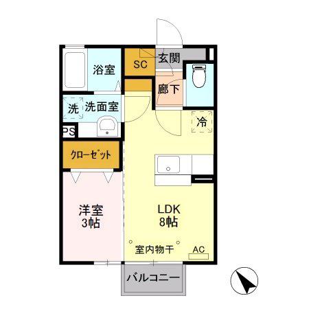 ヌエボピーノ(1LDK/2階)の間取り写真