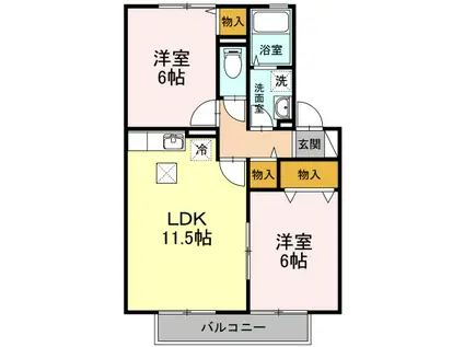 リヴェールコート D棟(2LDK/1階)の間取り写真