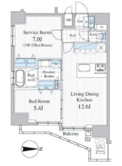 TOTSU RESIDENCE KAMINARIMON(1SLDK/14階)の間取り写真
