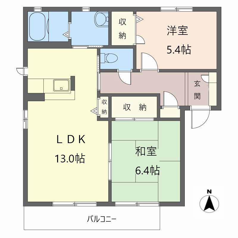 プリムローズ1番館(2LDK/1階)の間取り写真