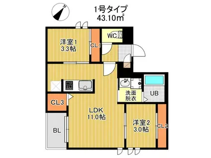 REGALEST MAPLE 千早(2LDK/1階)の間取り写真
