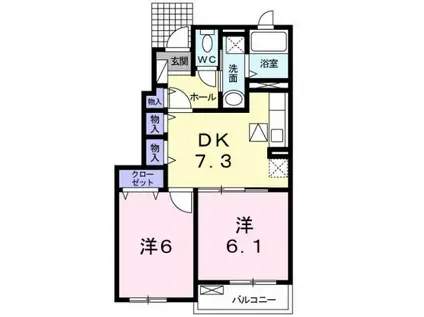 カーサ・プラシードM(2DK/1階)の間取り写真