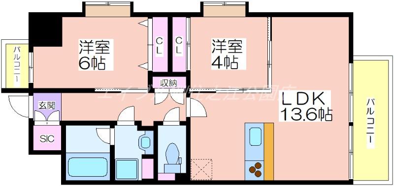 スプランディッドあびこ駅前(2LDK/9階)の間取り写真