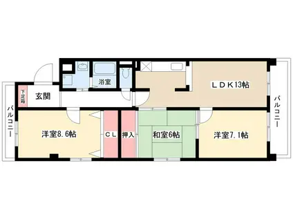 アソシア高社(3LDK/3階)の間取り写真