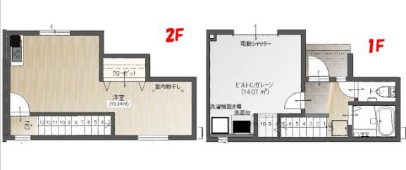 ガレージハウス桜木(ワンルーム/1階)の間取り写真