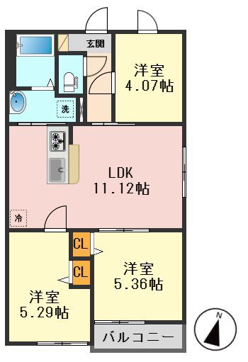 クレディ高砂レジデンス(3LDK/2階)の間取り写真