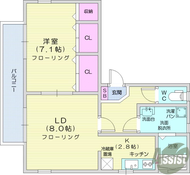 シャトークリスタル(1LDK/1階)の間取り写真