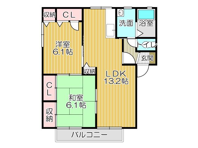 サンハイツ永犬丸 B棟(2LDK/2階)の間取り写真