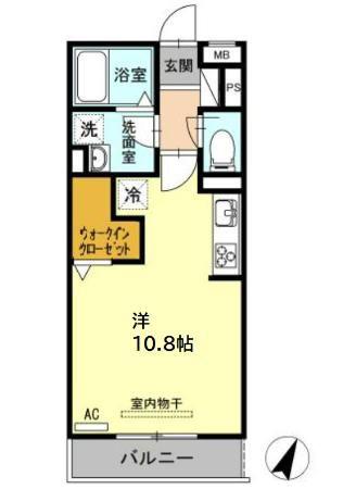 スカイハウス(ワンルーム/2階)の間取り写真